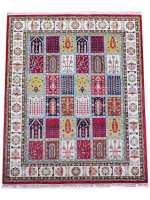 Hand knotted wool carpet with multicolor patchwork motifs, Heritage Mosaic rug by Den Decor India.