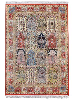 Amritsari garden panel carpet handknotted in wool with floral motifs – luxury oriental rug