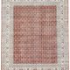 Hand knotted wool carpet with rust base, geometric patterned background, and floral border – luxury oriental rug