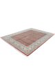 Hand knotted wool carpet with rust base, geometric patterned background, and floral border – luxury oriental rug