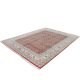 Hand knotted wool carpet with rust base, geometric patterned background, and floral border – luxury oriental rug