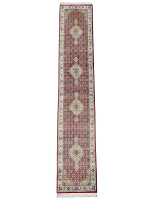 Regal Lattice Runner hand knotted wool carpet on red base with grid design, bold black, gold, and red border – luxury oriental rug