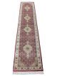 Regal Lattice Runner hand knotted wool carpet on red base with grid design, bold black, gold, and red border – luxury oriental rug