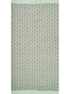 Zenga Grey handwoven dhurrie – flatweave rug with rectangular pattern in grey tones by Den Decor India