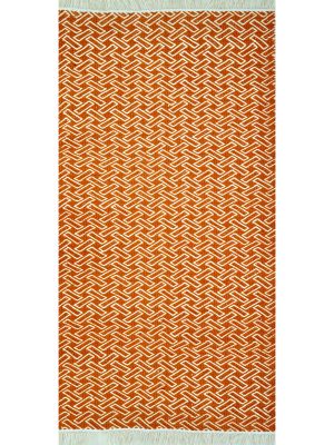 Zenga Orange handwoven flatweave dhurrie with modern rectangular design in rich orange tones by Den Decor India
