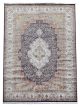 Shalimar hand-knotted viscose rug with Oriental medallion, floral vines, and paisley border in navy, ivory, gold, and terracotta tones