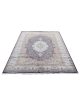 Shalimar hand-knotted viscose rug with Oriental medallion, floral vines, and paisley border in navy, ivory, gold, and terracotta tones