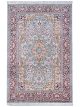 Handknotted oriental viscose carpet with foliage-filled border and central medallion in rust, orange, and pale blue by Den Decor India