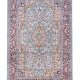 Handknotted oriental viscose carpet with foliage-filled border and central medallion in rust, orange, and pale blue by Den Decor India