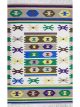 Flatwoven dhurrie with hexagon and link motifs in olive, yellow, and purple – geometric artisanal rug