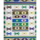 Flatwoven dhurrie with hexagon and link motifs in olive, yellow, and purple – geometric artisanal rug