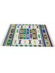 Flatwoven dhurrie with hexagon and link motifs in olive, yellow, and purple – geometric artisanal rug