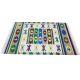 Flatwoven dhurrie with hexagon and link motifs in olive, yellow, and purple – geometric artisanal rug