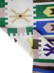 Flatwoven dhurrie with hexagon and link motifs in olive, yellow, and purple – geometric artisanal rug