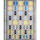Flatwoven dhurrie with hexagon and inner link motifs in blue, yellow, brown, and grey – modern geometric rug