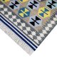 Flatwoven dhurrie with hexagon and inner link motifs in blue, yellow, brown, and grey – modern geometric rug
