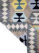Flatwoven dhurrie with hexagon and inner link motifs in blue, yellow, brown, and grey – modern geometric rug
