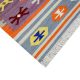 Flatwoven carpet with multicolor Aztec motifs on pink base – geometric artisanal rug