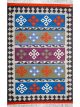 Flatwoven carpet with solid-color geometric Aztec motif – modern artisanal rug