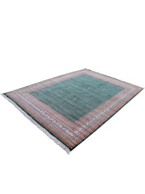 Handknotted emerald green wool carpet with red border and paisley motifs – luxury oriental rug