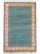 Handknotted dark green boteh carpet with brown and white borders – luxury oriental wool rug