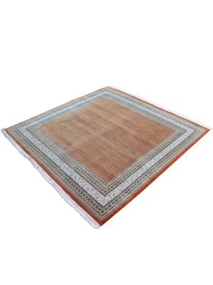 Handknotted crimson boteh carpet with black border – luxury oriental wool rug