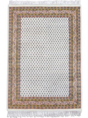 Luxury hand-knotted wool carpet ivory center red and brown borders Mir