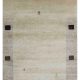 Beige hand-knotted wool carpet with brown squares and small human motif Rooted Muse