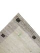 Beige hand-knotted wool carpet with brown squares and small human motif Rooted Muse