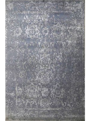 Slate Mist hand-knotted carpet with light grey erased traditional design on dark grey base