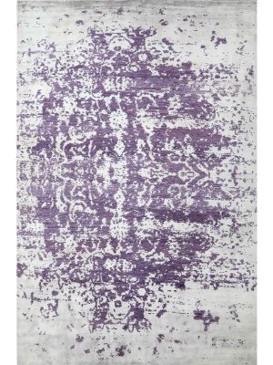 Eclipse hand-knotted abstract carpet in purple on white base