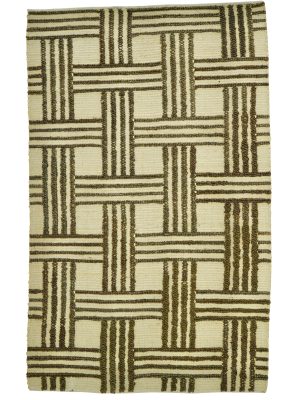 Brown and beige handwoven flatweave carpet with interlaced grid design forming small squares – Sahara Lattice by Den Decor India