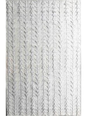 Handknotted wool carpet with grey and off-white 3D vertical triangles on ivory base – modern textured rug