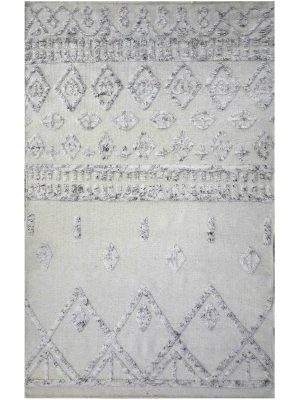 Handknotted grey and off-white wool carpet with geometric pattern – luxury modern rug