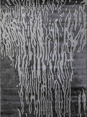 Hand-knotted grey brown carpet with linear pattern Midnight Stripes